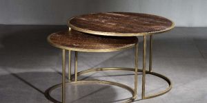 METAL AND WOOD ROUND NESTING COFFEE TABLE
