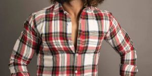 Classic Fit Plaid Red and White Shirt