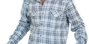 White & Grey Checked Double Pocket Full Sleeves Shirt