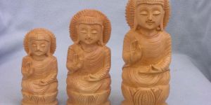 Wooden Buddha Statue Set of 3