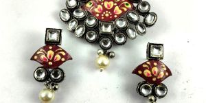 Premium Oxidised Kundan Pendant Set Br
