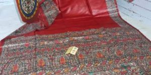 Tussar Ghicha Silk Hand Painted Madhubani Sarees