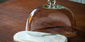 Glass Cloche with Marble Base Oval
