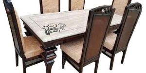 6 Seater Marble Top Dining Table Set