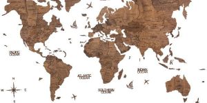 3D Wooden World Map Ebony
