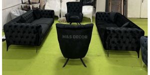 Black Suede Chester Sofa with 2 High Back Chair