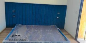 Blue Suede Fabric King Size Low Floor Bed