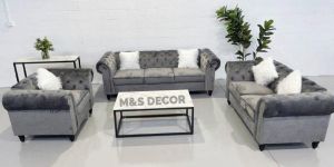 Gray Suede Fabric Chester Sofa Set