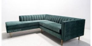 Straight Line Lining L Shape Corner Sofa Set with Golden Legs Frame