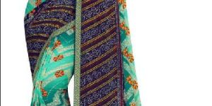 Green Printed Georgette Ladies Saree