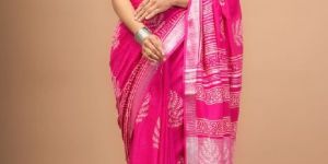 Hand Block Print Cotton Linen Sarees
