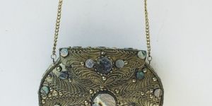 Ladies Brass Antique Abalone Handbag