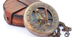 Antique Brass Sundial Push Button Compass