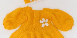 Crochet Puffed Sleeve Mustard Baby Frock