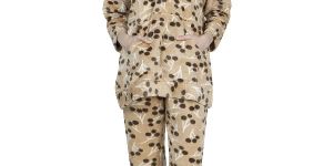 Ladies Brown Printed Woolen Hoodie Night Suit
