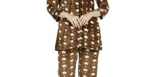 Ladies Star Printed Woolen Collar Night Suit