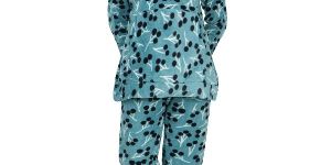 Ladies Teal Blue Printed Woolen Hoodie Night Suit