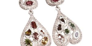 925 Sterling Silver Multi Tourmaline Earrings