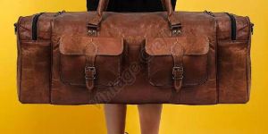 Leather Double Pocket Duffle Bag