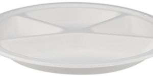 500 Pieces Biodegradable 12 Inch Round 4 Compartment Plates - Natural Disposable