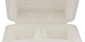 Biodegradable 3 Compartment 9 Inch Hinged Clamshell Multipurpose Square Container - Natural Disposab