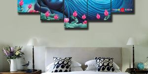 Set of 5 MDF Wooden Framed Lord Buddha Digital Wall Paintings Size ( 125 X 60 CM)