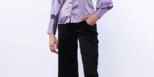 Ladies Purple Satin Shirt