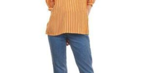 Ladies Semi Fitted Mustard Stripe Top