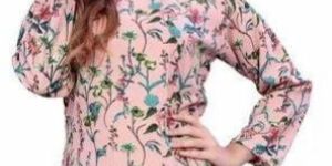 Ladies Peach Floral Printed Blouse Top