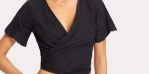 Ladies V Neck Flutter Sleeve Short Blouse