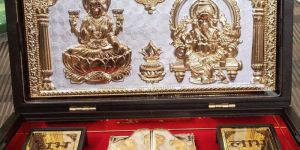 999 Silver Gods Ganesh Laxmi Ji Double Charan Paduka Momento with Natural Fragrance