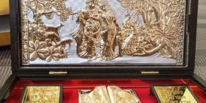 999 Silver Gods Radha Krishna Ji Double Charan Paduka Momento with Natural Fragrance