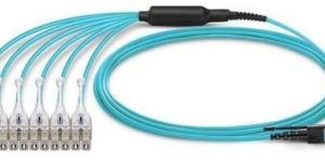 12 Fiber Mm Om3 Mpo Lc Break out Cable with Pulling Eye, Multimode, Polarity B