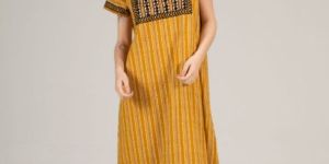 Mustard Printed Cotton Ladies Nightgown