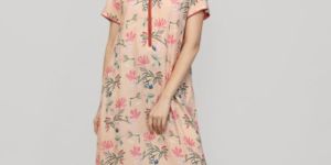 Printed Light Pink Ladies Rayon Nightgown