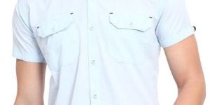 Cvc Sky Cotton Fabric Double Pocket Shirts