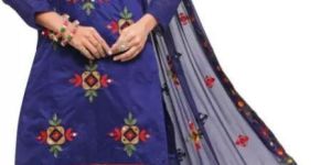 Kshirsa Unstitched Blue Chanderi Salwar Suit Material