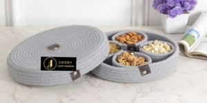Jute Natural Homemade Rope Dry fruit container with lid and serving tray for your home & kitchen for