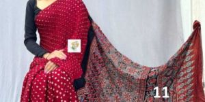 Modal Silk Ajrakh Pallu Bandhej Saree