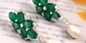 925 Sterling Silver Green Onyx Earrings