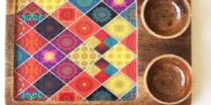Mosaic Colored Platter with 2 Bowl