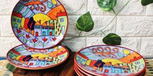 Exotic Panorama Hand Painted Ceramic Side Plates