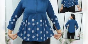 Ladies Blue Printed Rayon Top