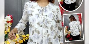 Ladies White Cotton Flower Print Top