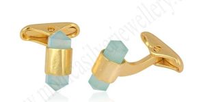 Aqua Chalcedony Brass Cufflink