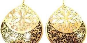 Vintage 18K Gold Plated Brass Long Brown Earring