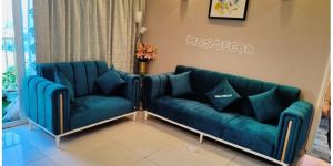 Dark Green Suede Fabric Lining Modern Sofa Set