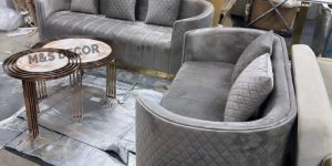 Gray Suede Fabric Curved Design Sofa Set