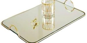 Metal Rectangular Mirror Serving Tray