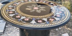 Fancy Marble Inlay Table Top with Stand